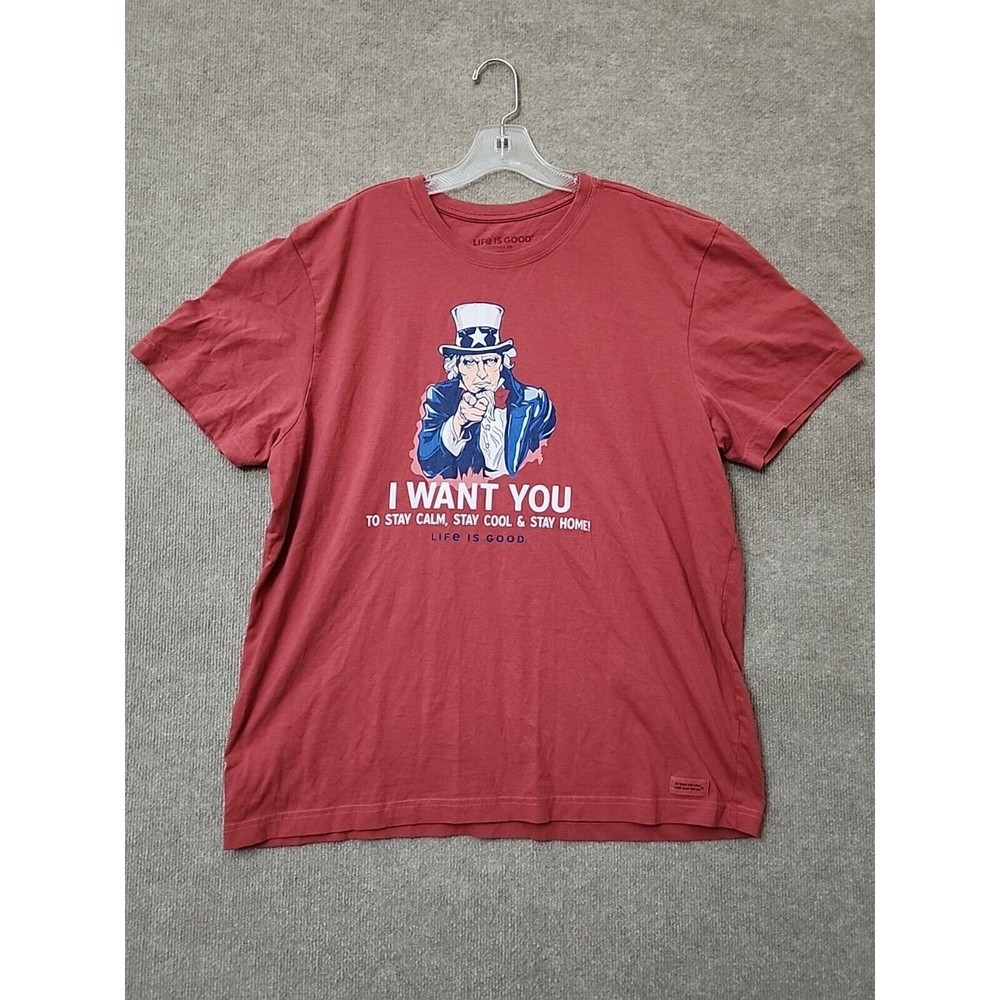Life is Good Men's XL T Shirt Uncle Sam I Want You Red Crusher Tee Short Sleeve